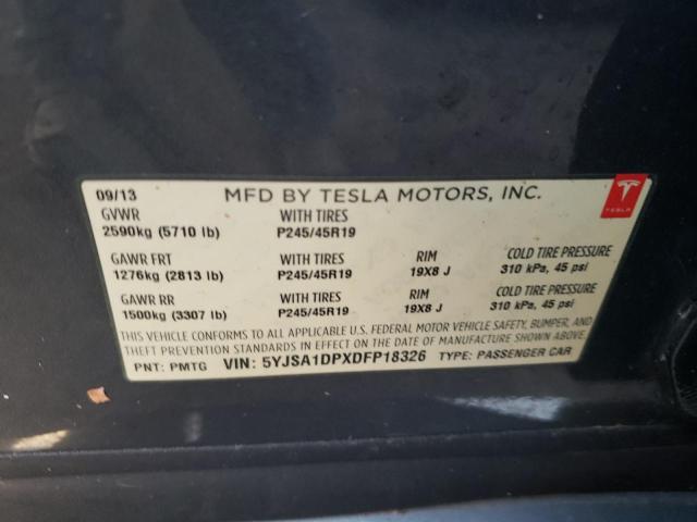 5YJSA1DPXDFP18326 - 2013 TESLA MODEL S Grafito foto 10
