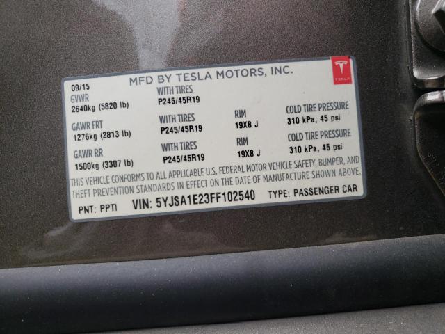 5YJSA1E23FF102540 - 2015 TESLA MODEL S Marrón foto 10
