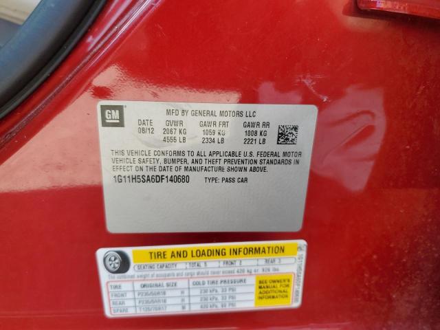 1G11H5SA6DF140680 - 2013 CHEVROLET MALIBU LTZ წითელი ფოტო 10
