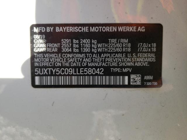 5UXTY5C09LLE58042 - 2020 BMW X3 XDRIVE3 WHITE photo 10