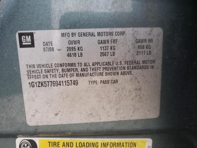 1G1ZK577694115749 - 2009 CHEVROLET MALIBU LTZ მწვანე ფოტო 10