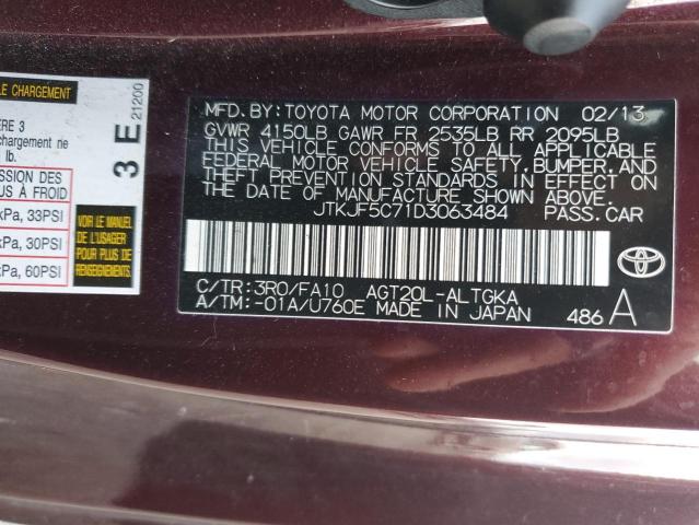 JTKJF5C71D3063484 - 2013 TOYOTA SCION TC 勃艮第红 照片 10