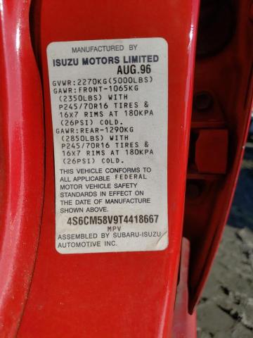 4S6CM58V9T4418667 - 1996 HONDA PASSPORT E 红色 照片 10