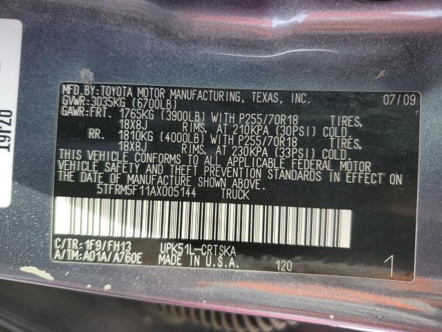 5TFRM5F11AX005144 - 2010 TOYOTA TUNDRA DOU BLUE photo 10