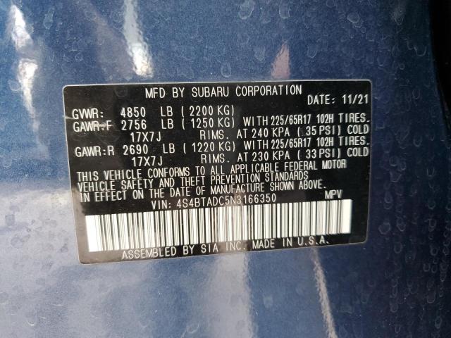 4S4BTADC5N3166350 - 2022 SUBARU OUTBACK PR BLUE photo 10