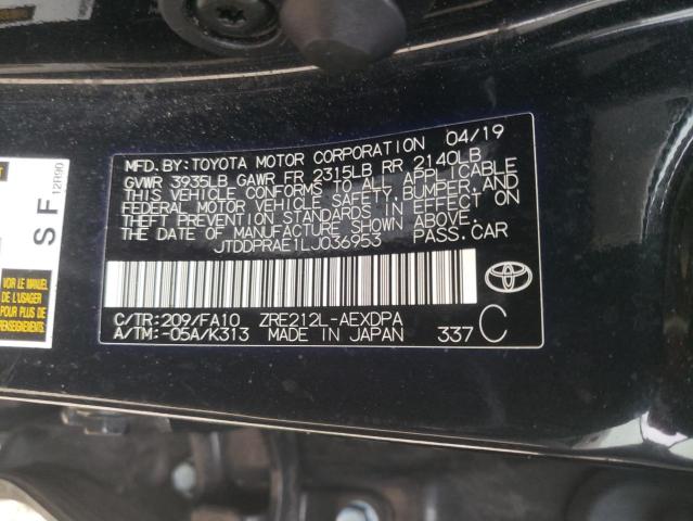 JTDDPRAE1LJ036953 - 2020 TOYOTA COROLLA L BLACK photo 10