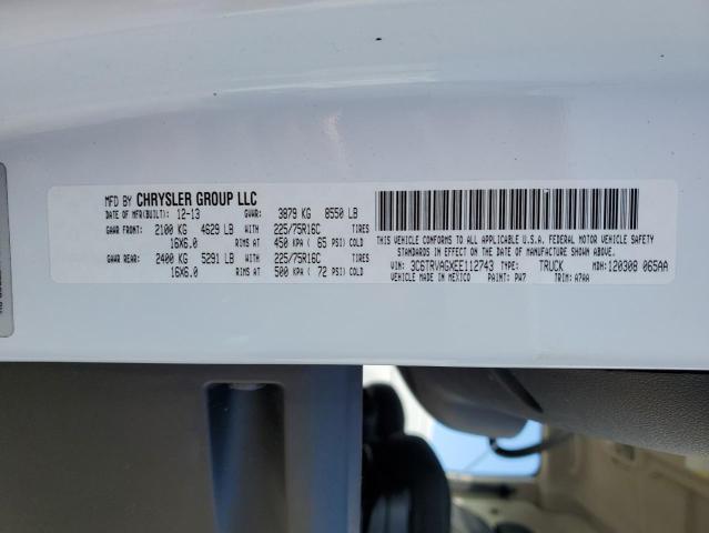 3C6TRVAGXEE112743 - 2014 RAM PROMASTER WHITE photo 13