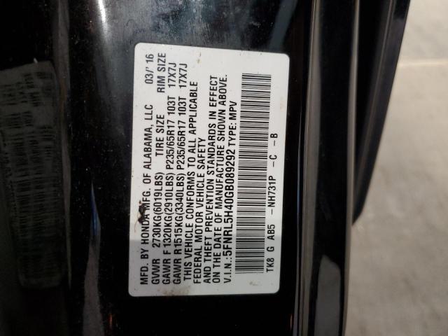 5FNRL5H40GB089292 - 2016 HONDA ODYSSEY EX BLACK photo 10