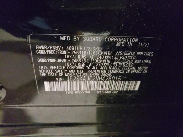 JF2SKAJC2NH426915 - 2022 SUBARU FORESTER S BLACK photo 10