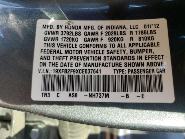 19XFB2F9XCE037641 - 2012 HONDA CIVIC EXL Boz foto 10