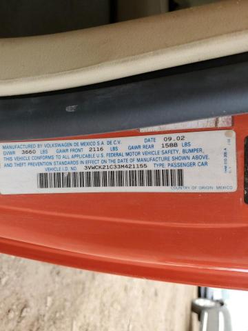 3VWCK21C33M421155 - 2003 VOLKSWAGEN NEW BEETLE 红色 照片 10