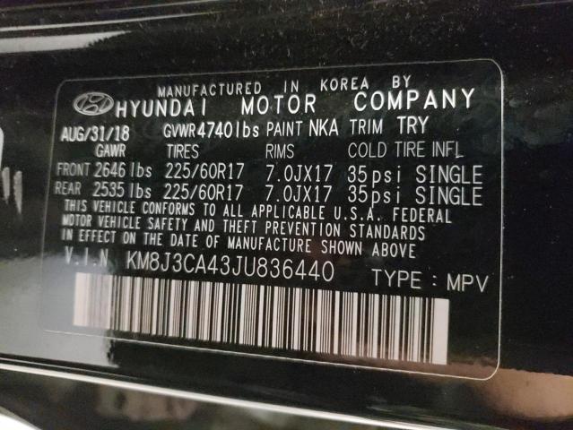 KM8J3CA43JU836440 - 2018 HYUNDAI TUCSON SEL BLACK photo 10