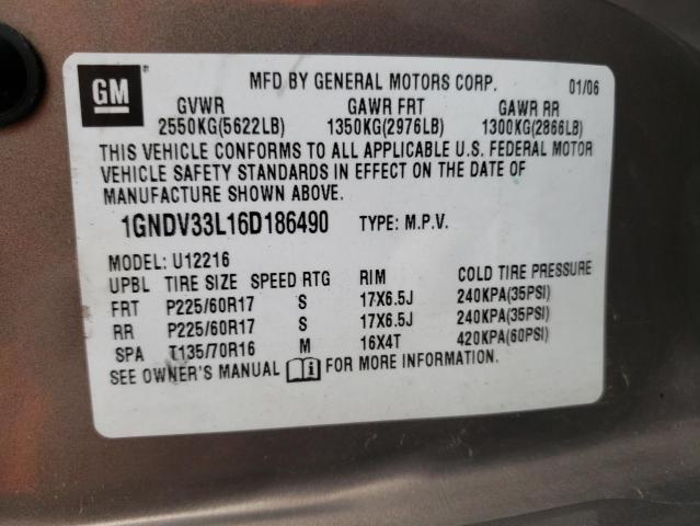 1GNDV33L16D186490 - 2006 CHEVROLET UPLANDER L Qızıl foto 10