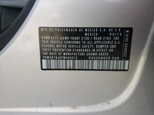 3VW2K7AJ5FM409312 - 2015 VOLKSWAGEN JETTA BASE 银色 照片 10