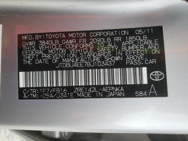 JTDBU4EE7BJ103437 - 2011 TOYOTA COROLLA BA SILVER photo 10