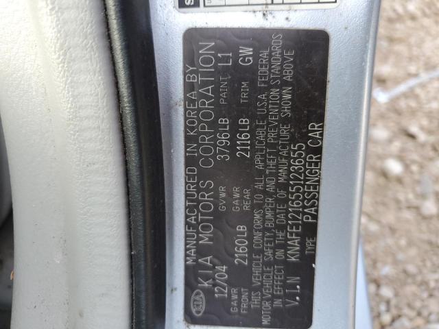 KNAFE121655123655 - 2005 KIA SPECTRA LX SILVER photo 10