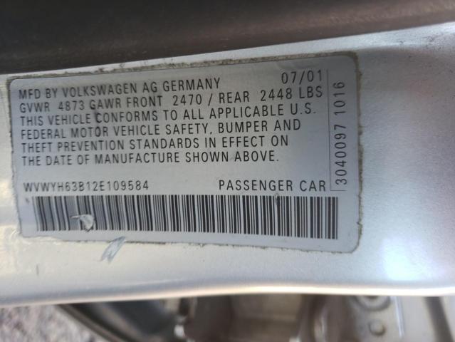 WVWYH63B12E109584 - 2002 VOLKSWAGEN PASSAT GLX SILVER photo 10