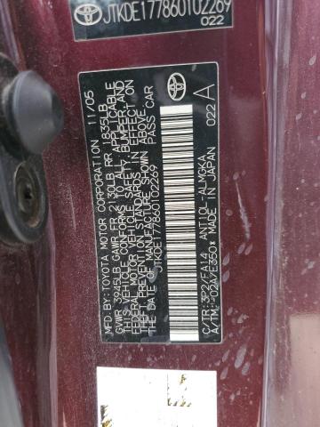 JTKDE177860102269 - 2006 TOYOTA SCION TC ბურგუნდია ფოტო 12