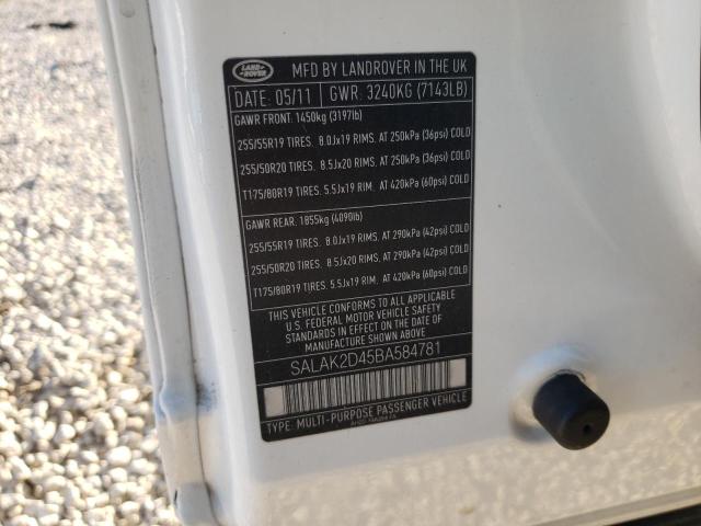SALAK2D45BA584781 - 2011 LAND ROVER LR4 HSE LU WHITE photo 10