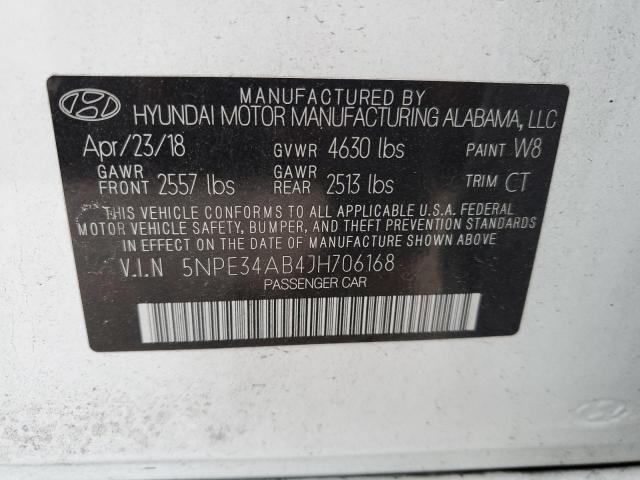 5NPE34AB4JH706168 - 2018 HYUNDAI SONATA SPO WHITE photo 10