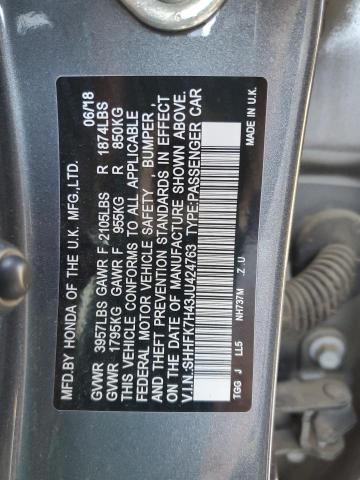 SHHFK7H43JU424763 - 2018 HONDA CIVIC SPOR 灰色 照片 10
