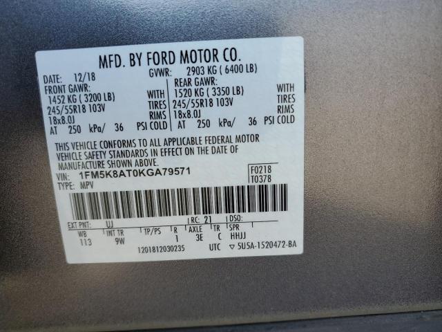 1FM5K8AT0KGA79571 - 2019 FORD EXPLORER P GRAY photo 10