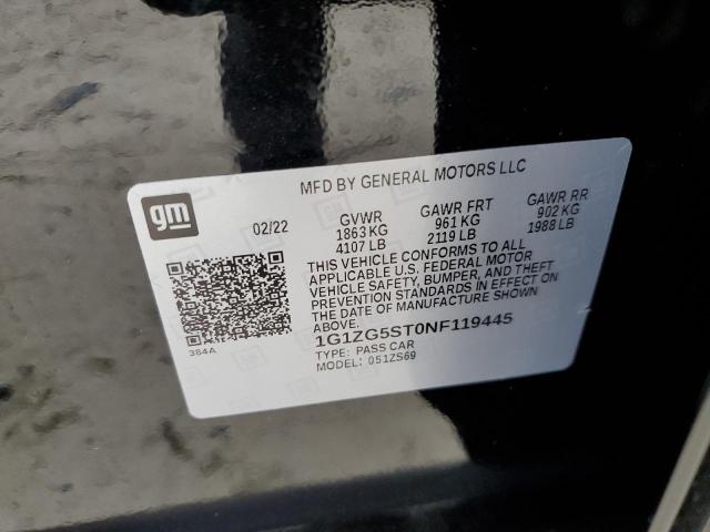 1G1ZG5ST0NF119445 - 2022 CHEVROLET MALIBU RS 黑色 照片 10