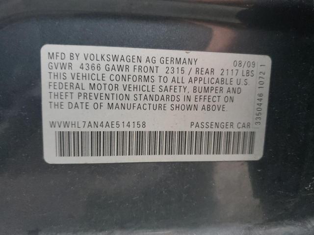 WVWHL7AN4AE514158 - 2010 VOLKSWAGEN CC LUXURY GRAY photo 10