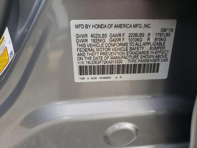 19UDE2F72KA013320 - 2019 ACURA ILX PREMIU SILVER photo 12