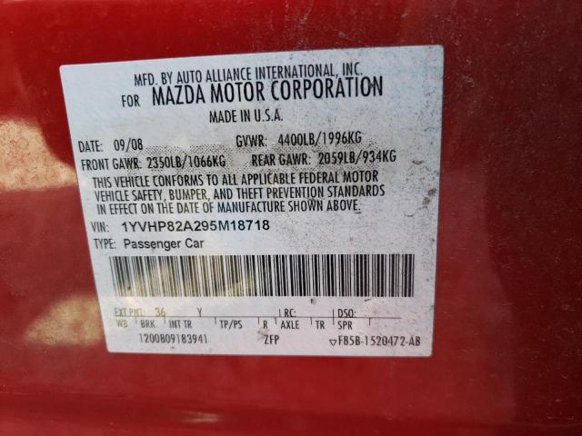 1YVHP82A295M18718 - 2009 MAZDA 6 I RED photo 10