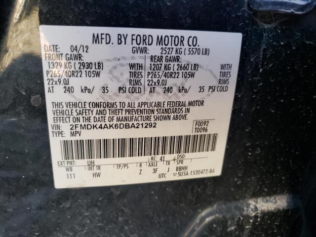 2FMDK4AK6DBA21292 - 2013 FORD EDGE SPORT BLACK photo 10