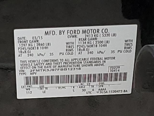 2FMTK3J97FBB12318 - 2015 FORD EDGE SEL BLACK photo 10