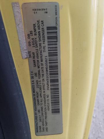 3VWRW31C09M505821 - 2009 VOLKSWAGEN NEW BEETLE 黄色 照片 10