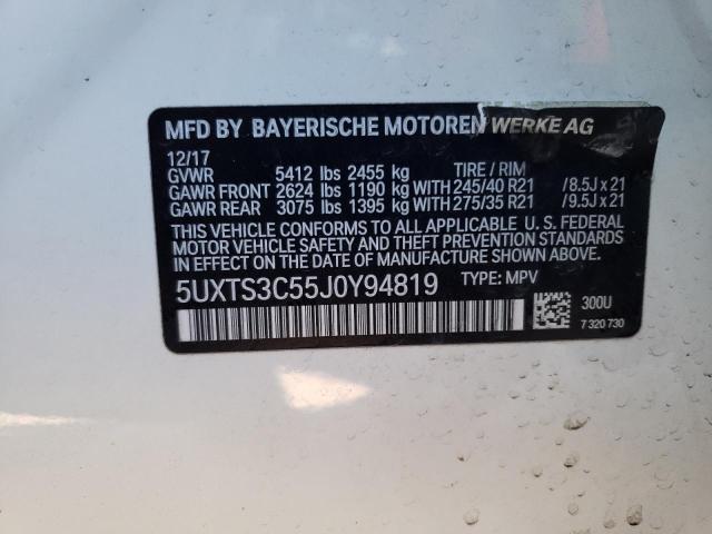 5UXTS3C55J0Y94819 - 2018 BMW X3 XDRIVEM WHITE photo 10