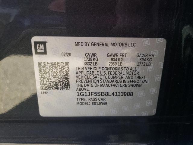 1G1JF5SB8L4113988 - 2020 CHEVROLET SONIC PREM GRAY photo 10