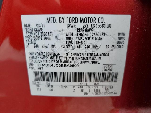 2FMDK4JC6BBA95091 - 2011 FORD EDGE RED photo 10