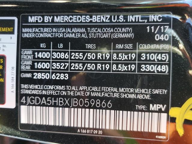 4JGDA5HBXJB059866 - 2018 MERCEDES-BENZ GLE 350 4M BLACK photo 10