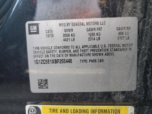 1G1ZC5E1XBF265448 - 2011 CHEVROLET MALIBU 1LT შავი ფოტო 10