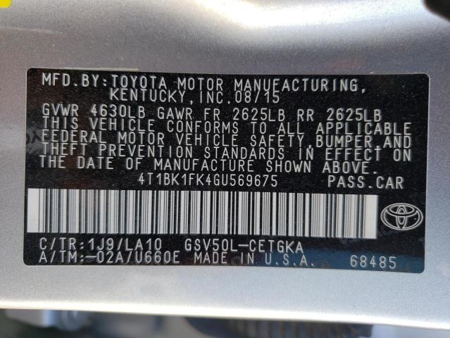 4T1BK1FK4GU569675 - 2016 TOYOTA CAMRY XSE SILVER photo 10