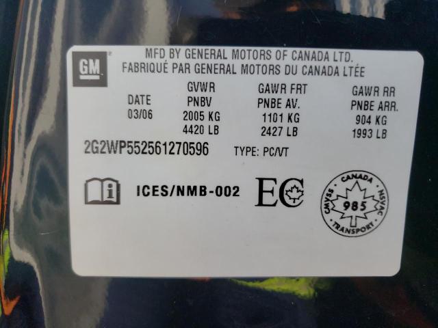 2G2WP552561270596 - 2006 PONTIAC GRAND PRIX შავი ფოტო 10