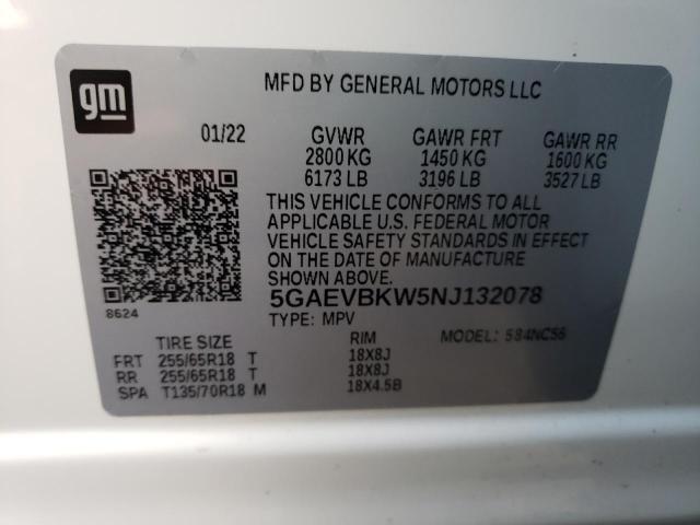 5GAEVBKW5NJ132078 - 2022 BUICK ENCLAVE PR WHITE photo 10