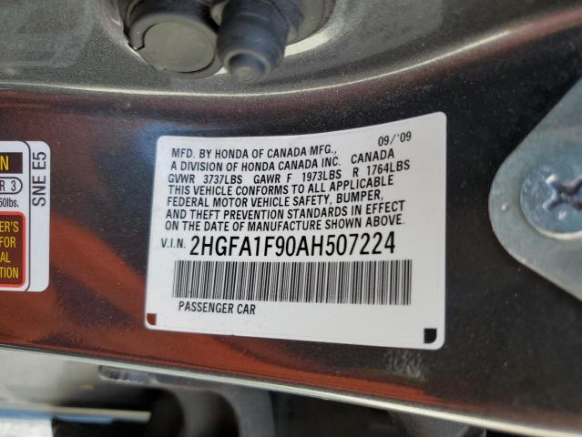 2HGFA1F90AH507224 - 2010 HONDA CIVIC EXL Szary zdjęcie 10