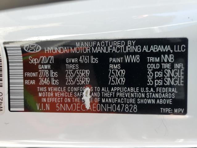 5NMJECAE0NH047828 - 2022 HYUNDAI TUCSON LIM WHITE photo 10