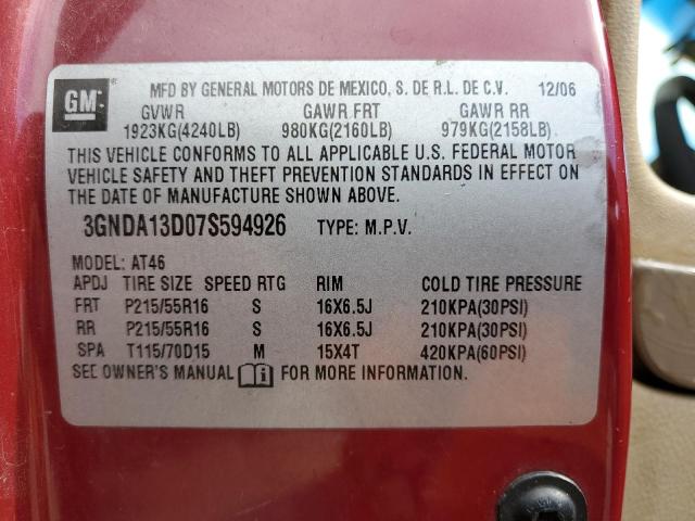 3GNDA13D07S594926 - 2007 CHEVROLET HHR LS 红色 照片 10