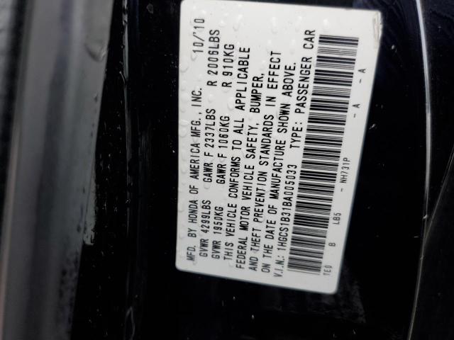 1HGCS1B31BA005033 - 2011 HONDA ACCORD LX- BLACK photo 10