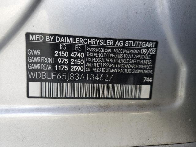 WDBUF65J83A134627 - 2003 MERCEDES-BENZ E 320 SILVER photo 12