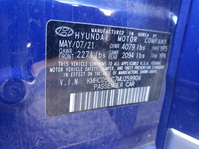 KMHC05LC7MU259904 - 2021 HYUNDAI IONIQ LIMI BLUE photo 10