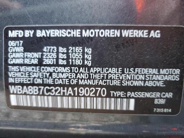 WBA8B7C32HA190270 - 2017 BMW 340 XI GRAY photo 10