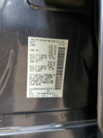 5N1BA0NFXAN614931 - 2010 NISSAN ARMADA PLA GRAY photo 10