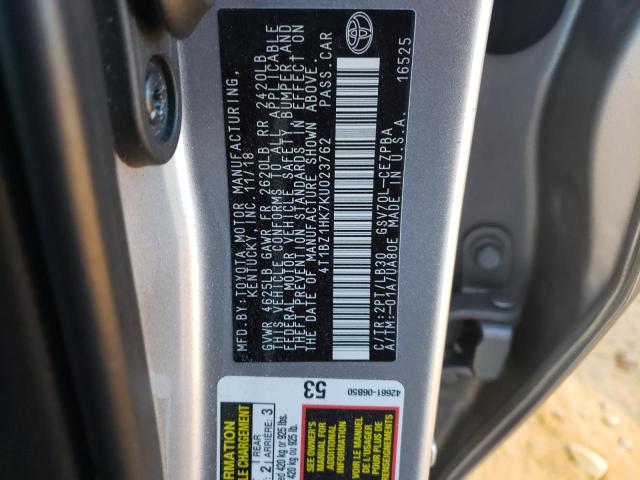 4T1BZ1HK7KU023762 - 2019 TOYOTA CAMRY XSE SILVER photo 10